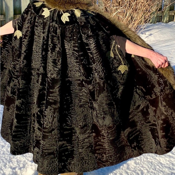 Vintage Leather Fox Fur Swakara Lamb Cape 1980’s - Picture 2 of 11